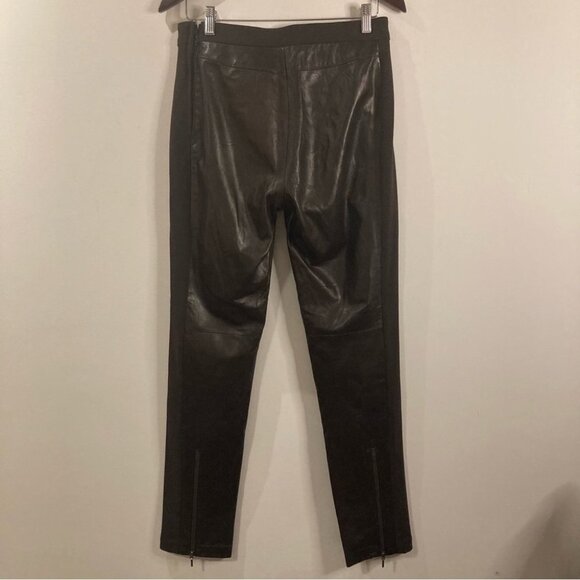 DANIER Sz 10 Italian Leather Fabric Zipper Pockets Hem Tapered  Leg Moto Pants - Picture 5 of 13